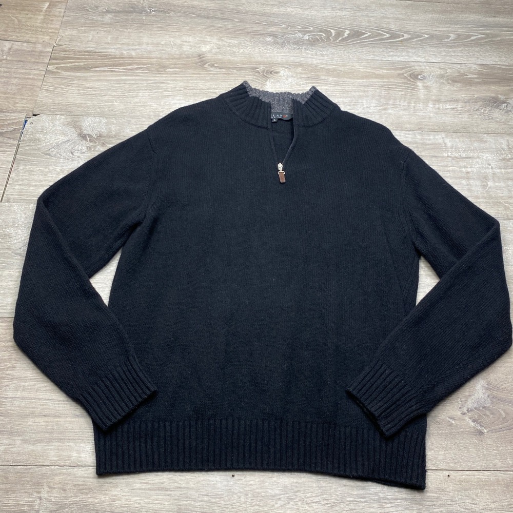 Iceland Quarter Zip Sweater Mens Large Black Wool Blend Made in Italy‎ Mock Neck